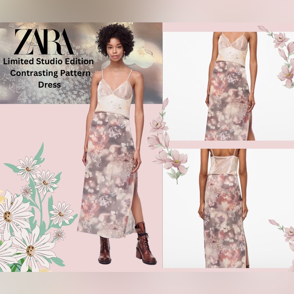 Zara Limited Studio Collection Contrast Pattern Dress